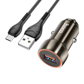 Набір АЗУ 12-24V HOCO Z46 + кабель MicroUSB, 1xUSB, 18W, кабель 1м, Black