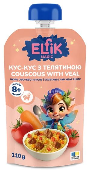 Пюре овощно-мясное Кус-кус с телятиной Elfik Magic 110 г х 9 шт