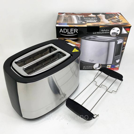 Тостер с регулятором Adler AD 3214 900Вт, Электро тостер Кухонный для тостов EU-23 | Зображення 4