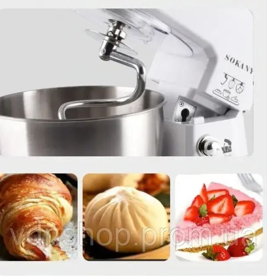 Кухонний комбайн тестоміс міксер 3 в 1 на 6 швидкостей Sokany SC-209 Multy 800 Вт | Зображення 2