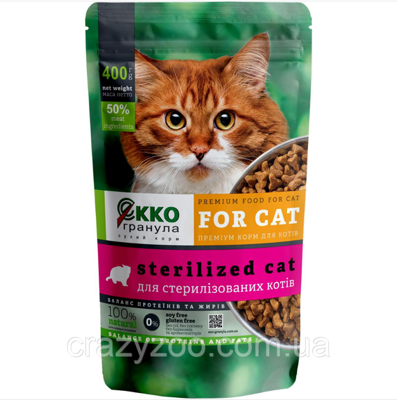 Сухой корм для стерилизованных котов Ekko гранула с курицей 400 г