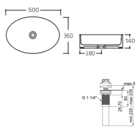 Комплект Qtap Kolibri: Раковина накладна овальна 500x360x140 мм White + Донний клапан PU02 (QT10113054WN47311) | Зображення 1