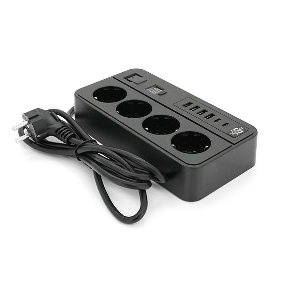 Сетевой фильтр с защитой от перенапряжения G13H, 3000W, 4 Socket+4 USB 3, 2м