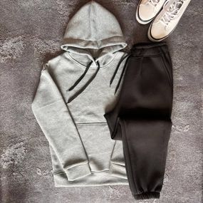 Мужской теплый спортивный костюм на флисе DA2456 размер XS цвет серый + черный