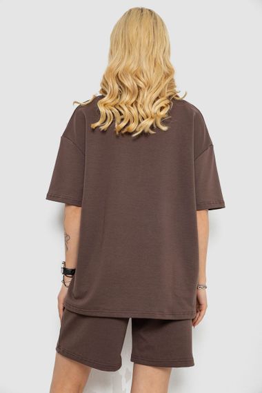 Женский летний костюм оверсайз шорты и футболка цвет коричневый размер S/M 241R5004 | Зображення 3