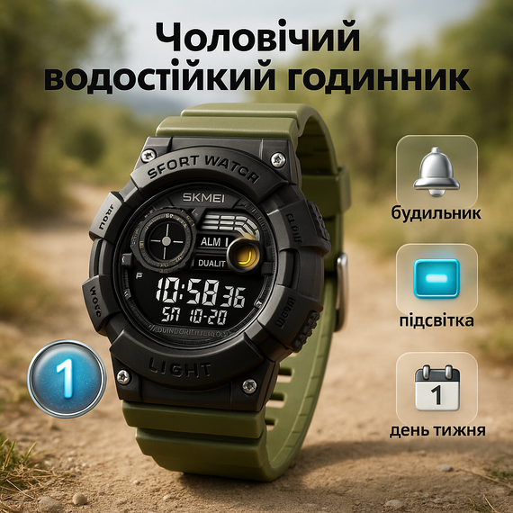Чоловічий водостійкий спортивний тактичний наручний годинник SKMEI, Годинник рибалки мисливця IV-95