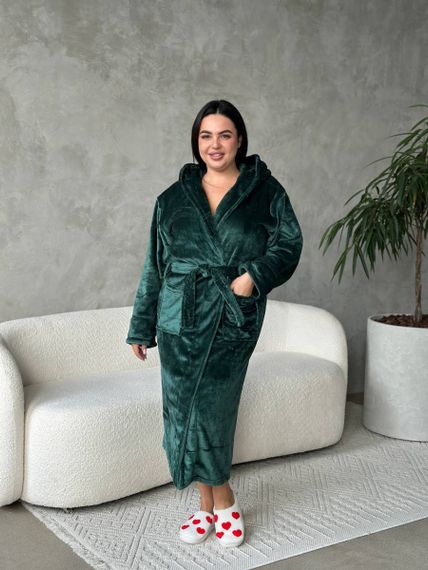 Теплий жіночий зелений халат PLUS SIZE