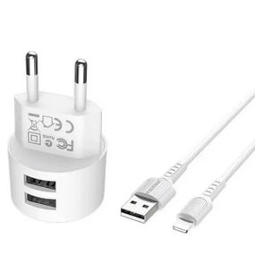 Сетевое зарядное устройство BOROFONE BA23A Brilliant dual port charger set(Lightning) White