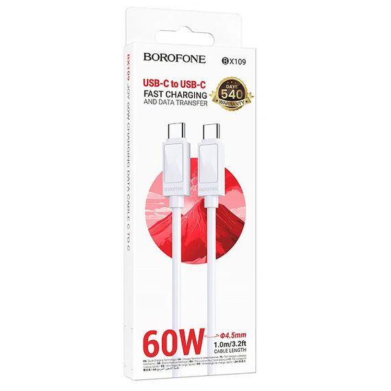 Дата кабель Borofone BX109 Type-C to Type-C 60W (1m) White | Зображення 1