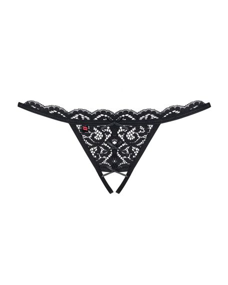 Мереживні танги з двома отворами Obsessive 831-THC-1 crotchless thongL/XL, чорні, бантики | Зображення 4