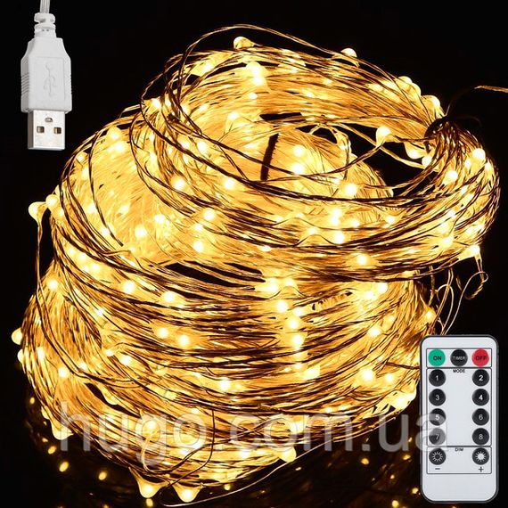 Гірлянда "Роса" від USB 30 м 300 LED, Теплий/Світдіодна гірлянда нитка