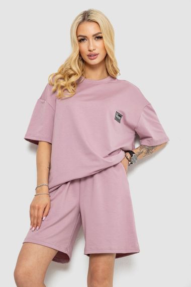 Женский летний костюм оверсайз шорты и футболка цвет пудровый размер S/M 241R5004
