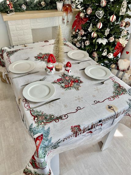 Скатертина гобеленова HOME Limaso, 137х180, Прямокутна, Новорічний, З мікрофіброю + срібним люрексом, 40% поліестер, 60% бавовна, Гобелен | Зображення 4