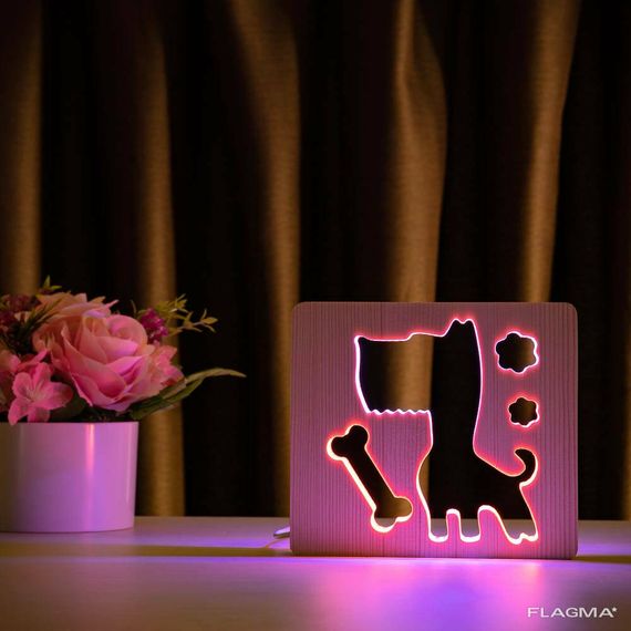 Светильник ночник ArtEco Light из дерева LED "Пес и косточка" с пультом и регулировкой... | Зображення 4
