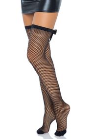 Чулки-сетка со швом сзади Leg Avenue Bow back seam thigh highs One size Черный