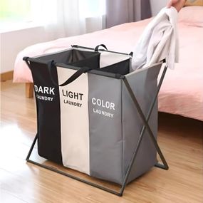 Кошик для білизни на 120л в ванну кімнату, 3 відсіки / Складний кошик для сортування брудної білизни