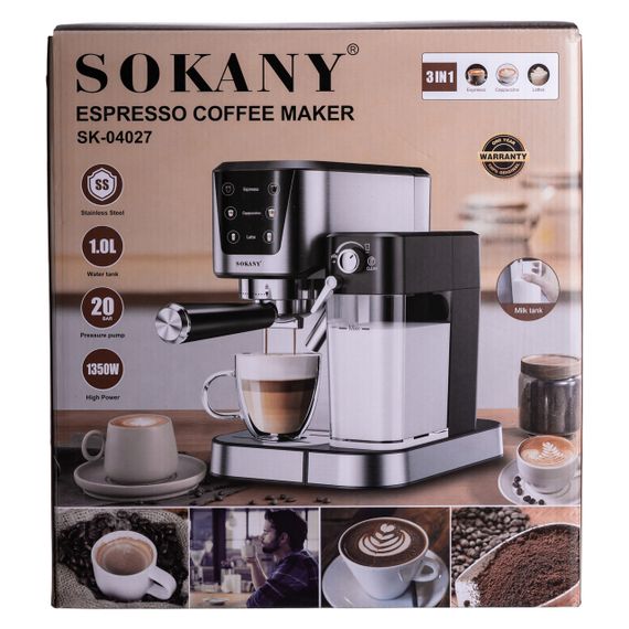 Кавоварка рожкова 3в1 з капучинатором 1350 Вт  бак 1 л Sokany SK-04027 | Зображення 9