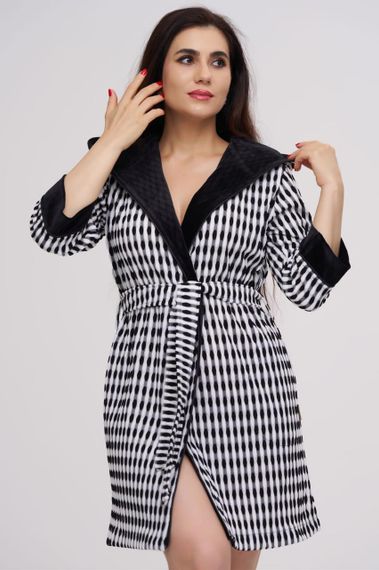 Жіночий велюровий халат Nusa 0529 з капюшоном короткий, чорний S | Зображення 4