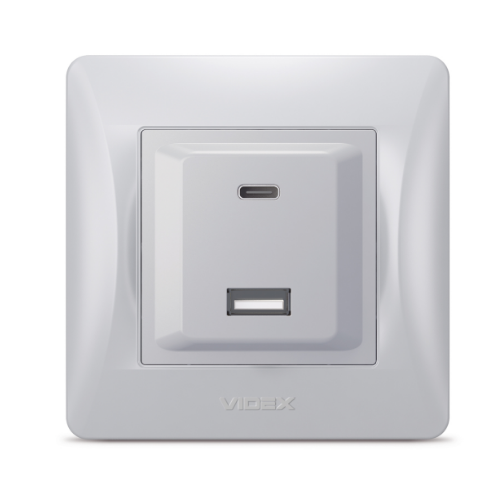 BINERA срібний шовк Розетка внутрішня USB+Type-C зарядний пристрій VF-BNCHRUC20-SS Videx | Зображення 1