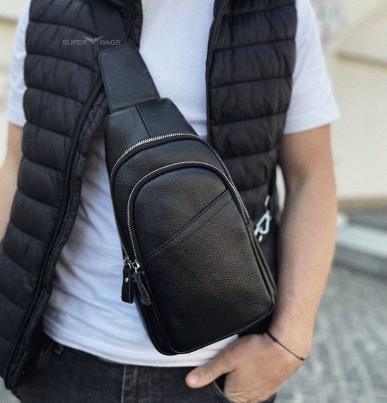 Сумка-слінг чоловіча чорна через плече з натуральної шкіри TIDING BAG A25F-515-1A | Зображення 1