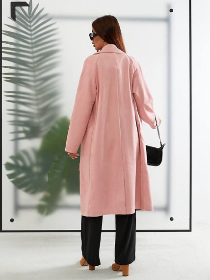 Замшеве Пальто жіноче з підкладкою арт.M100 рожева пудра | Зображення 4