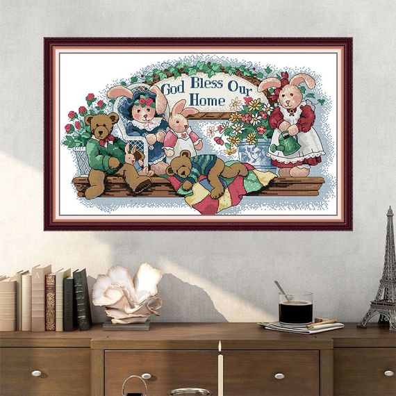 Набір для вишивання за нанесеною на канву схемою "Animal God Bless Our Home". AIDA 14CT printed 51*32 см | Зображення 9