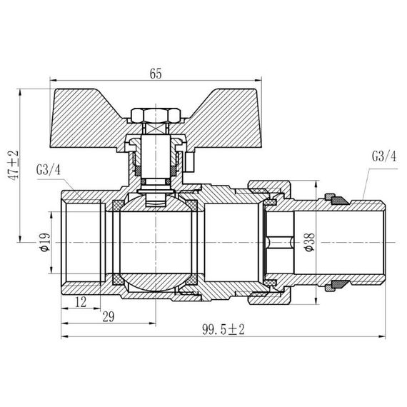 Кран кульовий "Американка" Thermo Alliance Forte 3/4" з антипротічкою прямий SF222W20 | Зображення 1