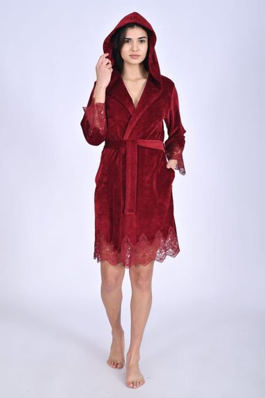 Жіночий халат Nusa 0483 велюровий з капюшоном Бордовий, M