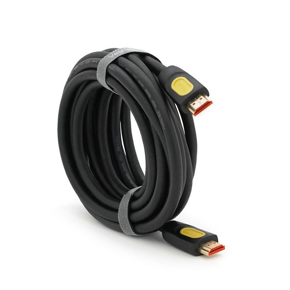 Кабель VEGGIEG HA-5 HDMI-HDMI 4K UHD, 5.0m, v2,0, OD-4.0mm, круглий, Black, коннектор Black-YELLOW