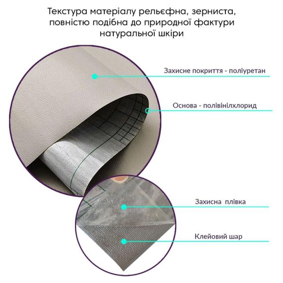 Самоклеюча екошкіра у рулоні 1.37*1m*0.5mm LIGHT GREY (D) SW-00001373 | Зображення 2