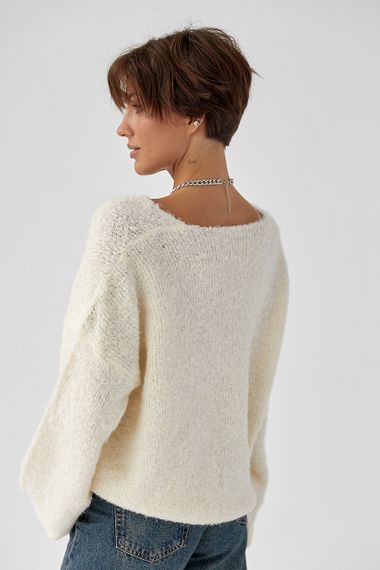 В'язаний джемпер з V-подібною горловиною - молочний цвет, ONE SIZE (є розміри) | Зображення 1