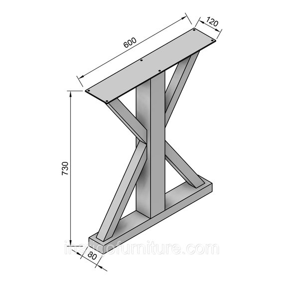 Опора ніжка для столу з металу 600×100mm, H=730mm (профільна труба: 80x80mm) Білий | Зображення 2