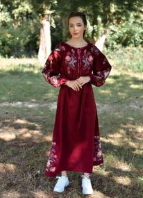 Платье  вышиванка в пол длинное лен