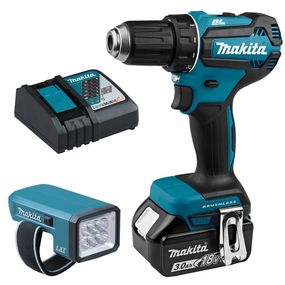 Шуруповерт аккумуляторный Makita DDF485 BEO4 с фонарем Makita DML186 (50 Нм, 1.5-13 мм, BL, LXT)