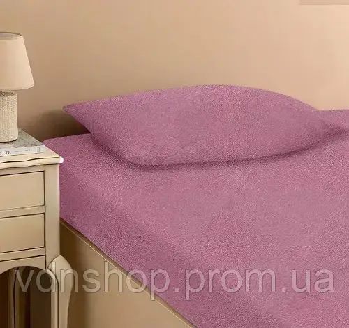 Лавандове Простирадло махрове на резинці з наволочками Anisa (220х240+30 см)