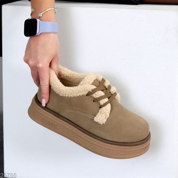 Теплі черевики автоледі натуральна замша колір мокрий пісок 37