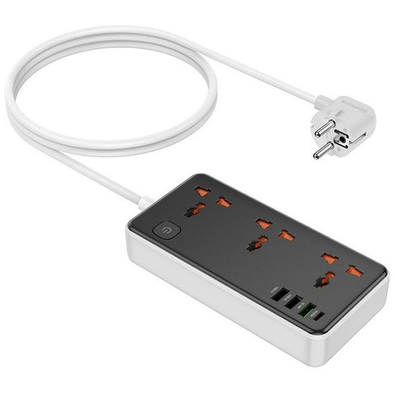 Удлинитель Hoco AC8A Storm (PD30W/1C/3A/3xSocket) (1.5m) Black | Зображення 3