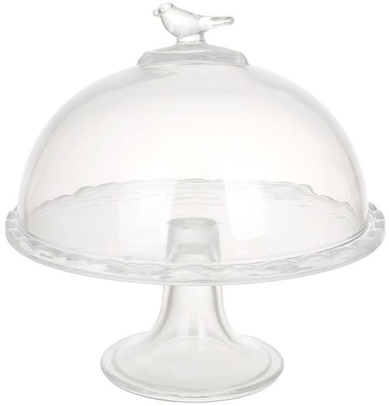 Блюдо скляне "Bird" Ø19см на нозі зі скляною кришкою-ковпаком