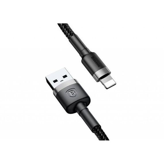 Дата кабель USB 2.0 AM to Lightning 2.0m Cafule 1.5A gray+black Baseus (CALKLF-CG1) | Зображення 1