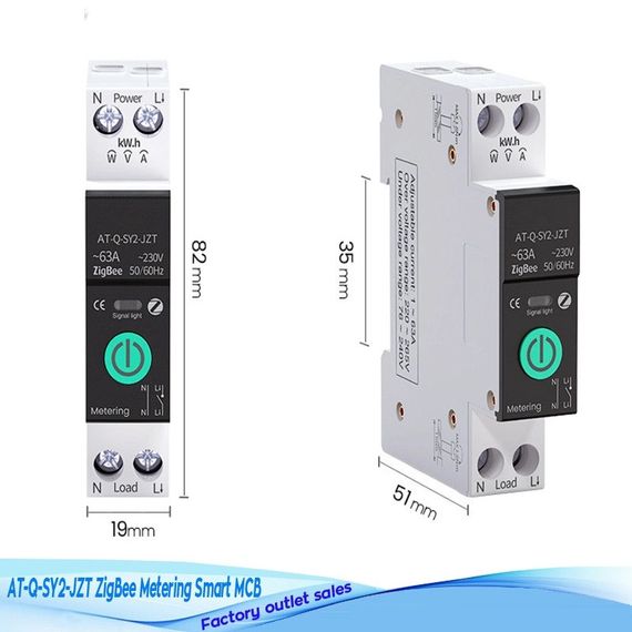 ZigBee AT-Q-SY2-JZT автоматический выключатель автомат 1P 63А DIN однофазный + счетчик кВт/ч | Зображення 3