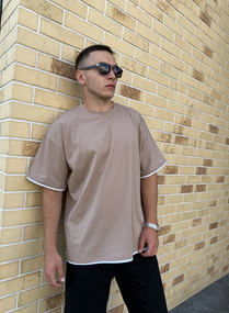 Мужская летняя футболка в стиле оверсайз DE9578 цвет капучино, размер XL