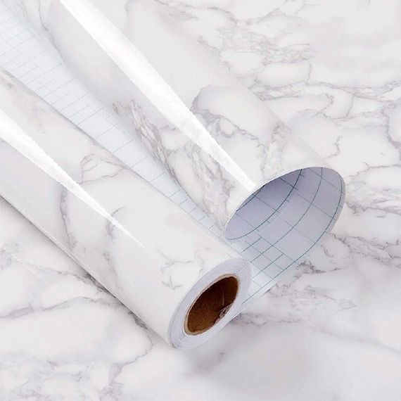 Самоклеящаяся пленка для кухни 3м х 60 см, под мрамор, Белый / Водонепроницаемая декоративная пленка для | Зображення 8