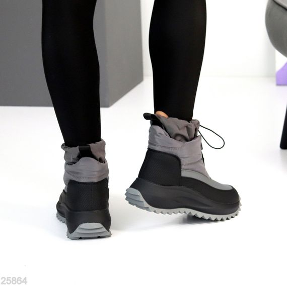 Спортивные серые ботинки дутики водонепроницаемые с фиксатором | Зображення 1