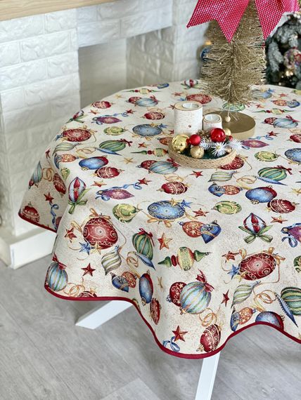 Скатертина гобеленова FIESTA Limaso, Ø140, Кругла, Новорічний, Золотий люрекс, 60% поліестер, 24% бавовна, 16% акрил, Гобелен | Зображення 2