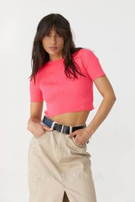 Коротка футболка в рубчик колір рожевий розмір M FL_000268