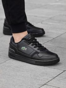 Демісезонні кросівки Lacoste натуральна шкіра + текстиль колір чорний