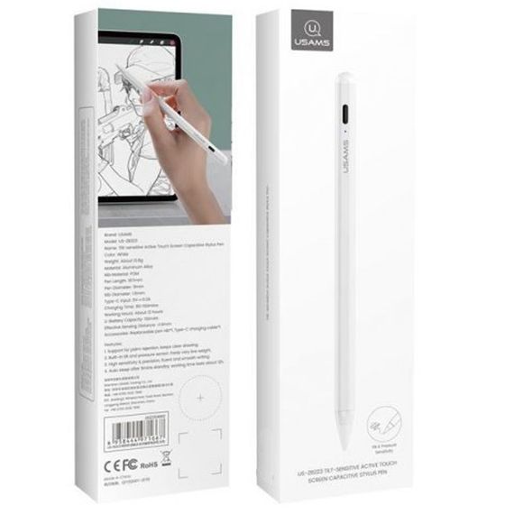 Стилус Usams US-ZB223 Tilt-sensitive Active Touch Capacitive for iPad White | Зображення 2