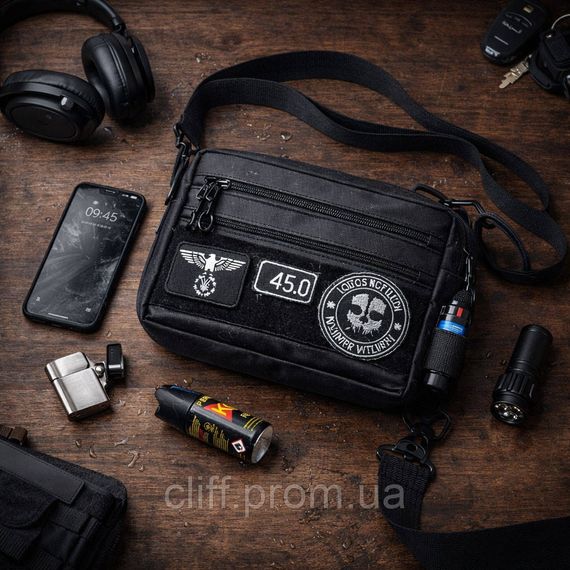Тактическая сумка для патчей Cordura 600D — 5 карманов, мессенджер черный из ткани | Зображення 2
