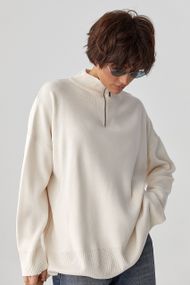 Светр оверсайз з блискавкою на горловині - молочний цвет, ONE SIZE (є розміри)