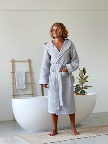 Халат чоловічий COSY з капюшоном Грецька вафелька, світло-сірий